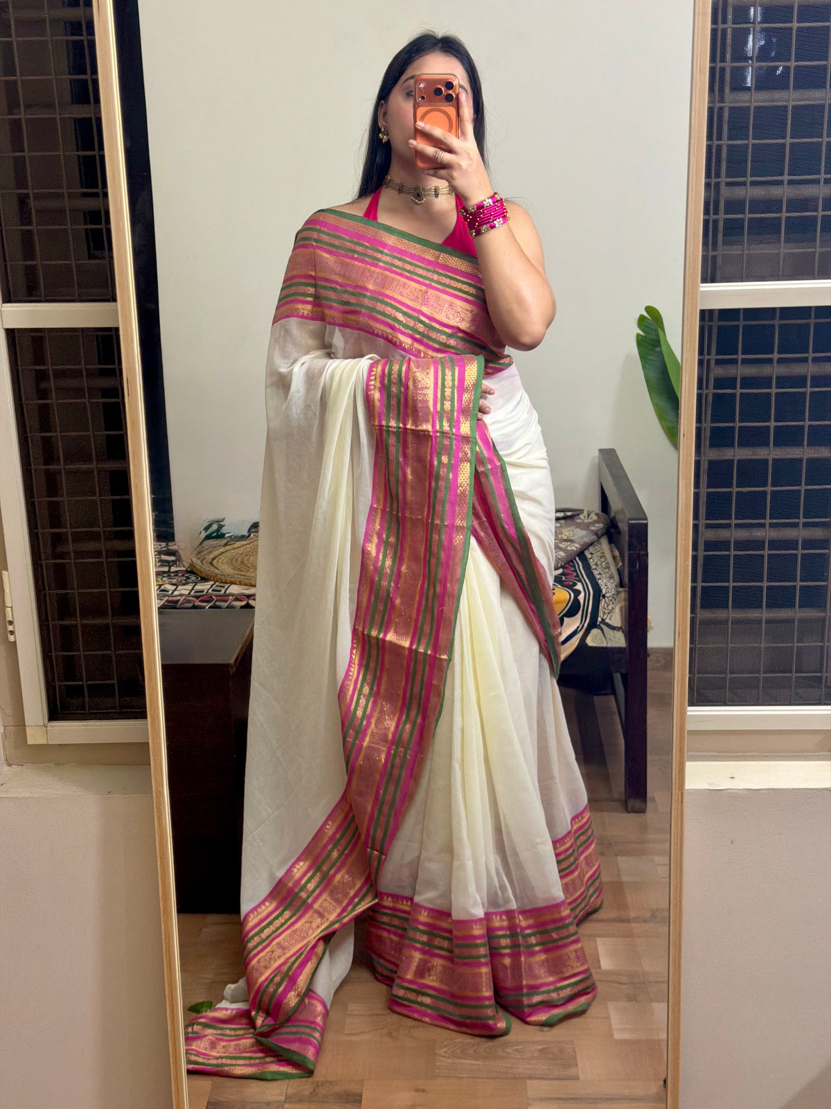Tavare - Off White Mul Cotton Saree