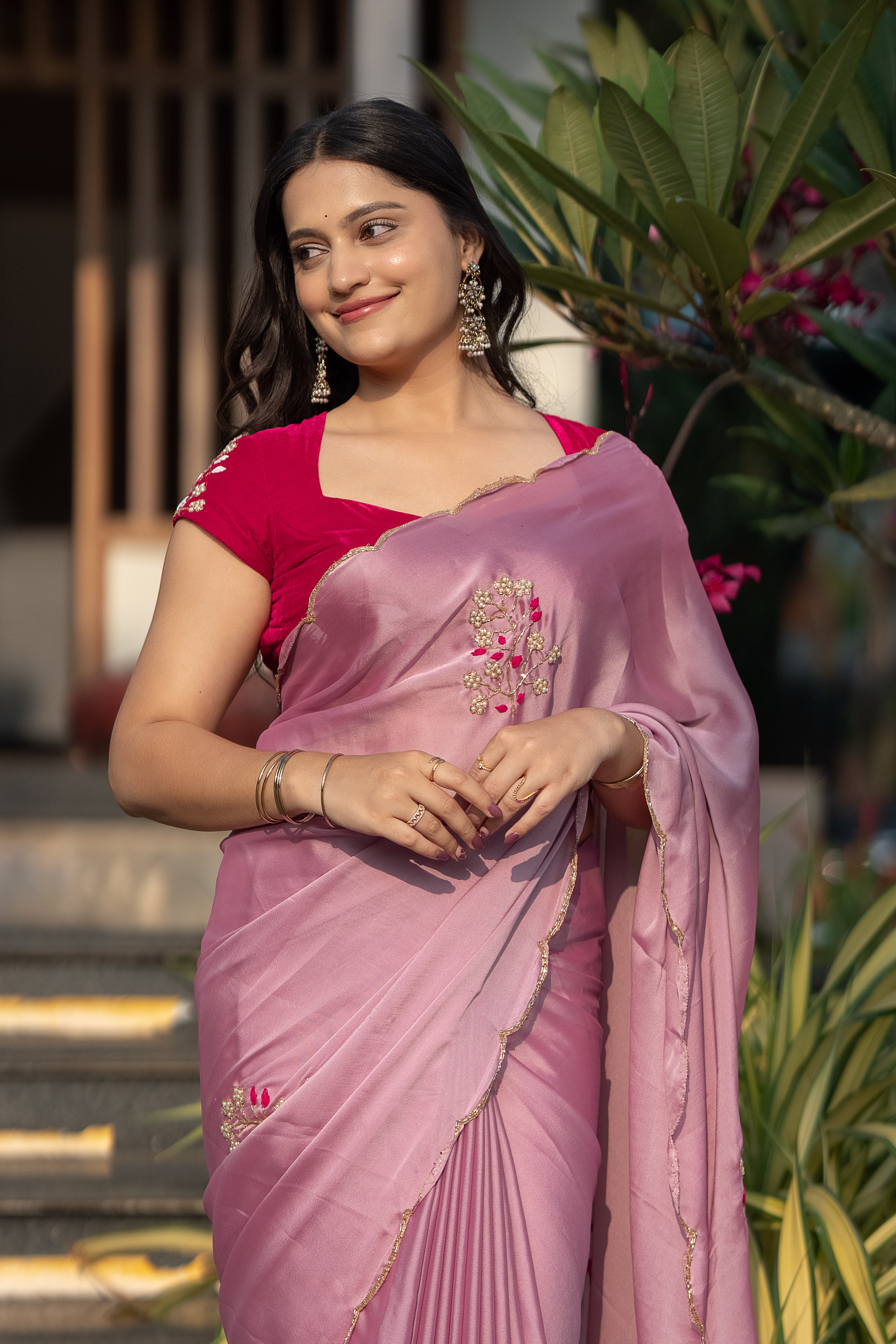 Gulabi - Blush Pink Art Silk Saree