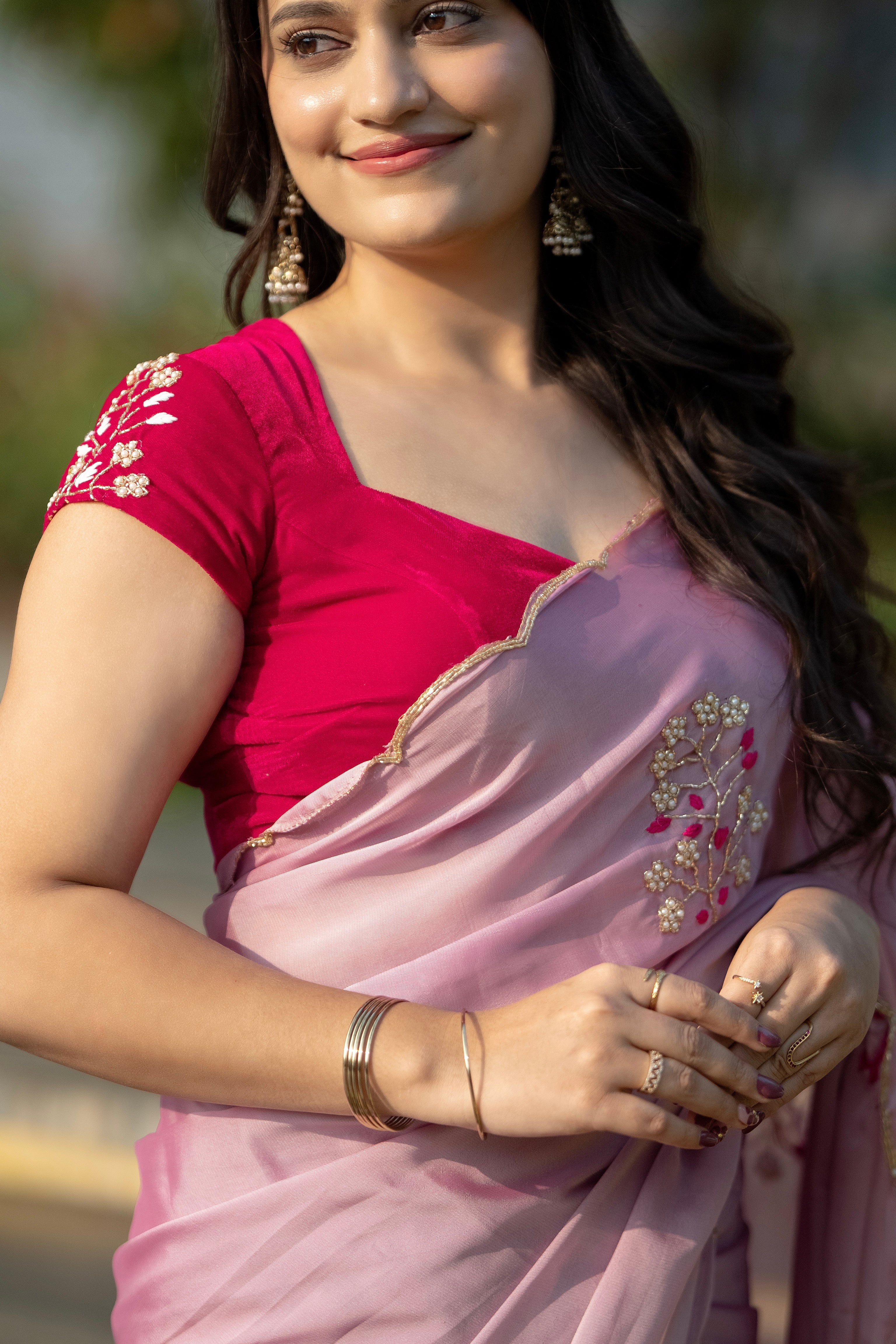 Gulabi - Blush Pink Art Silk Saree