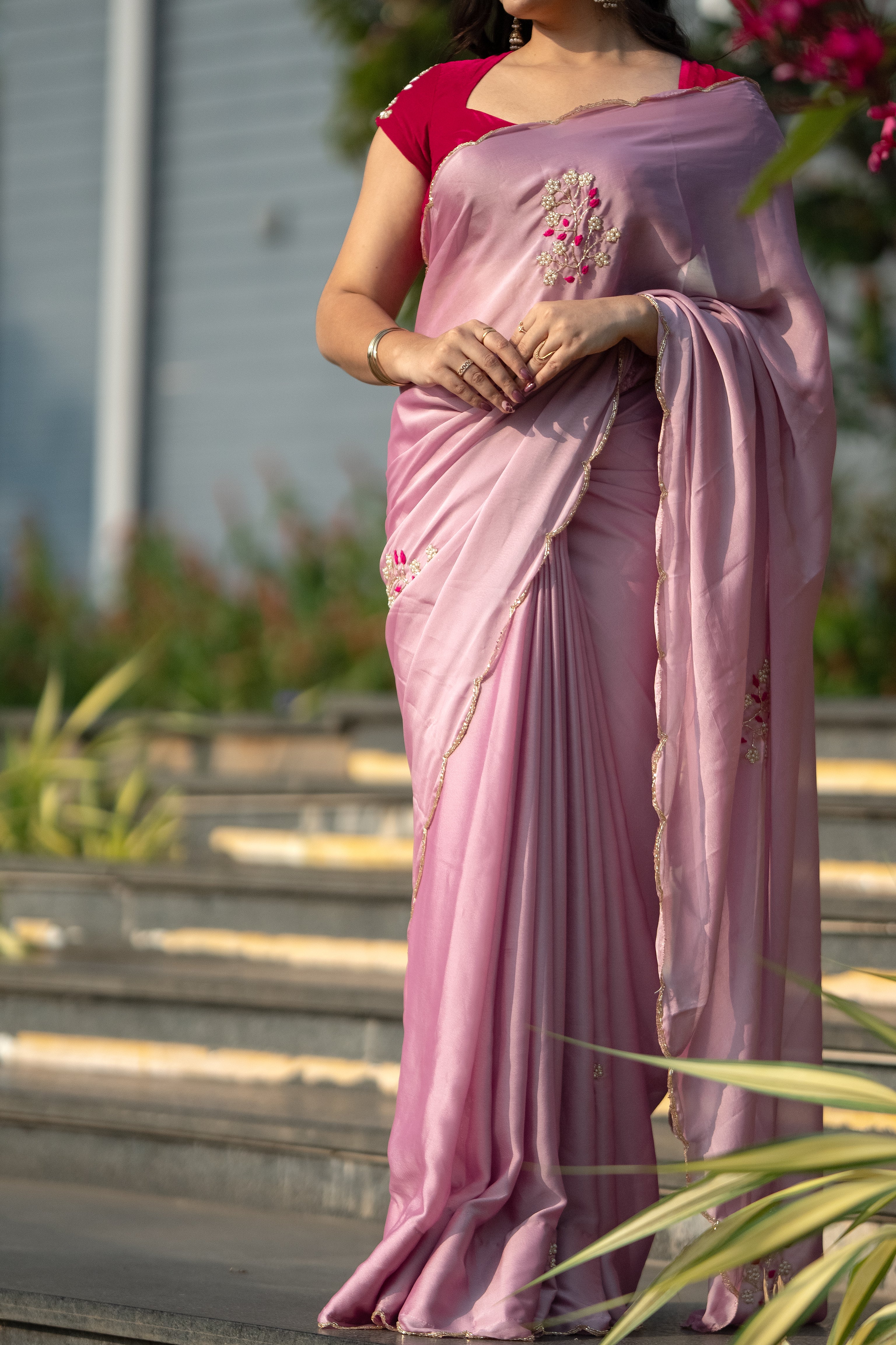 Gulabi - Blush Pink Art Silk Saree