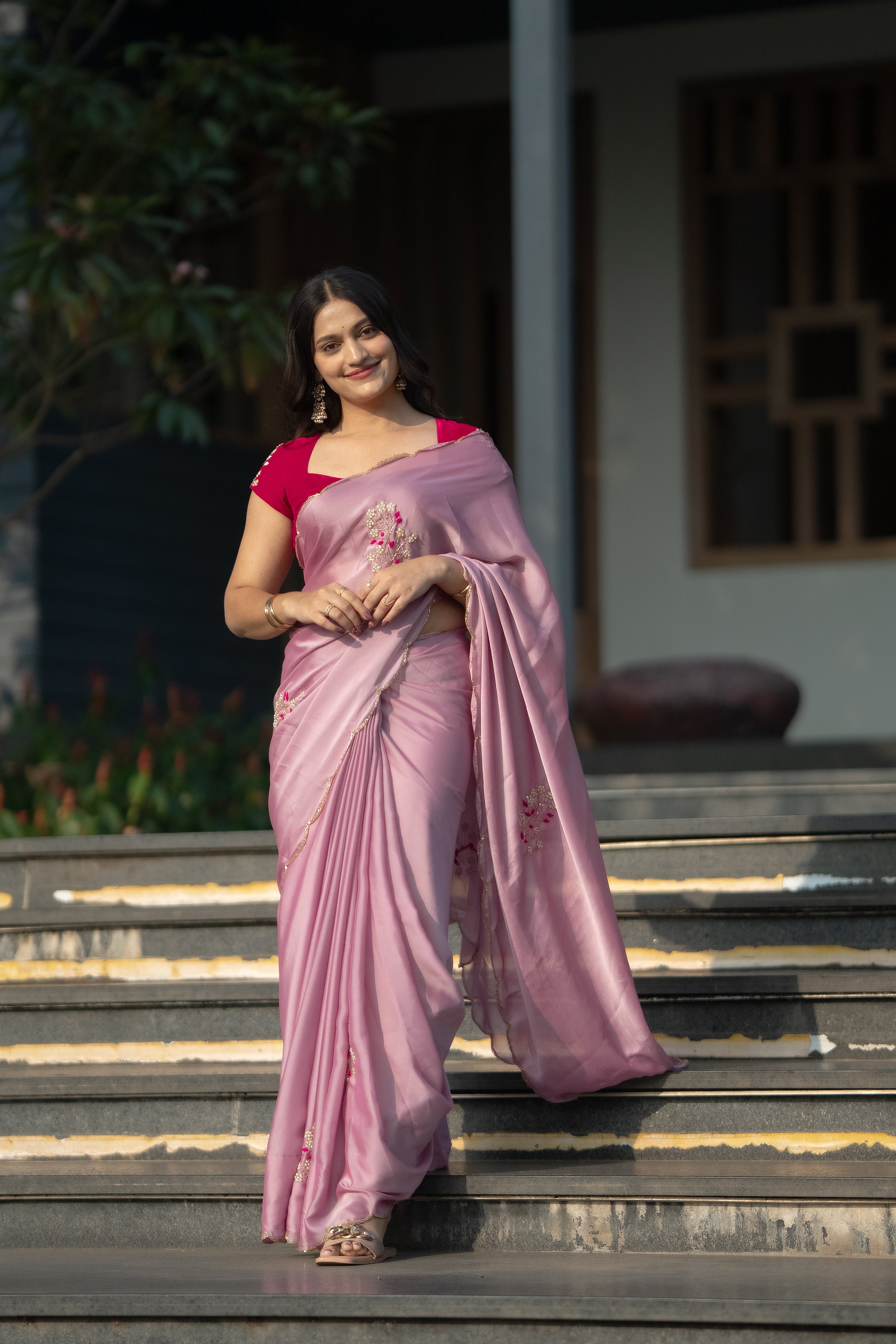 Gulabi - Blush Pink Art Silk Saree