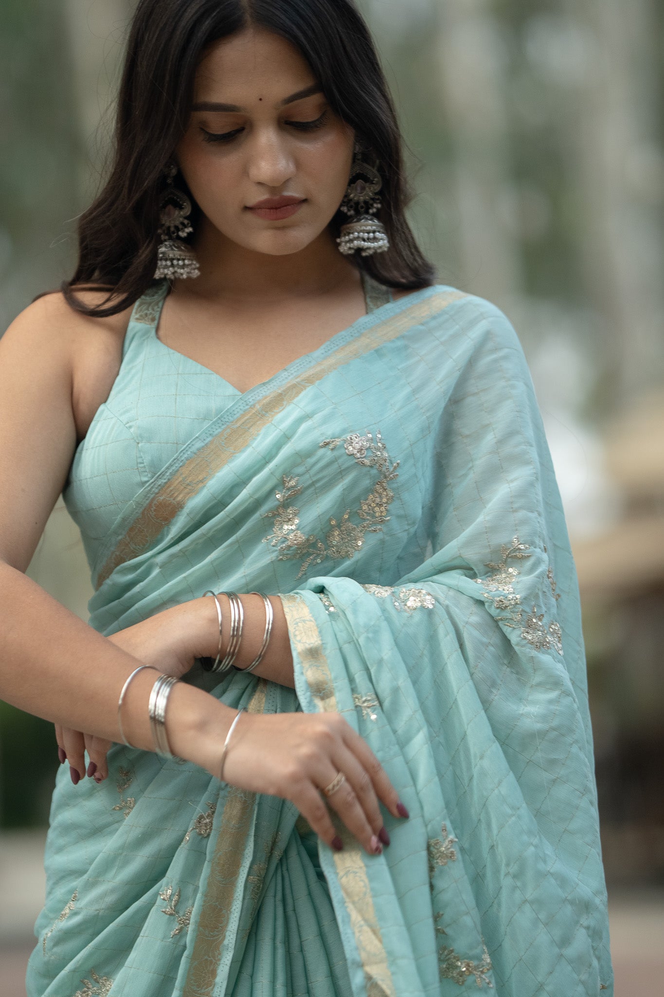 Vrishti - Pastel Blue Chinnon Viscose Saree