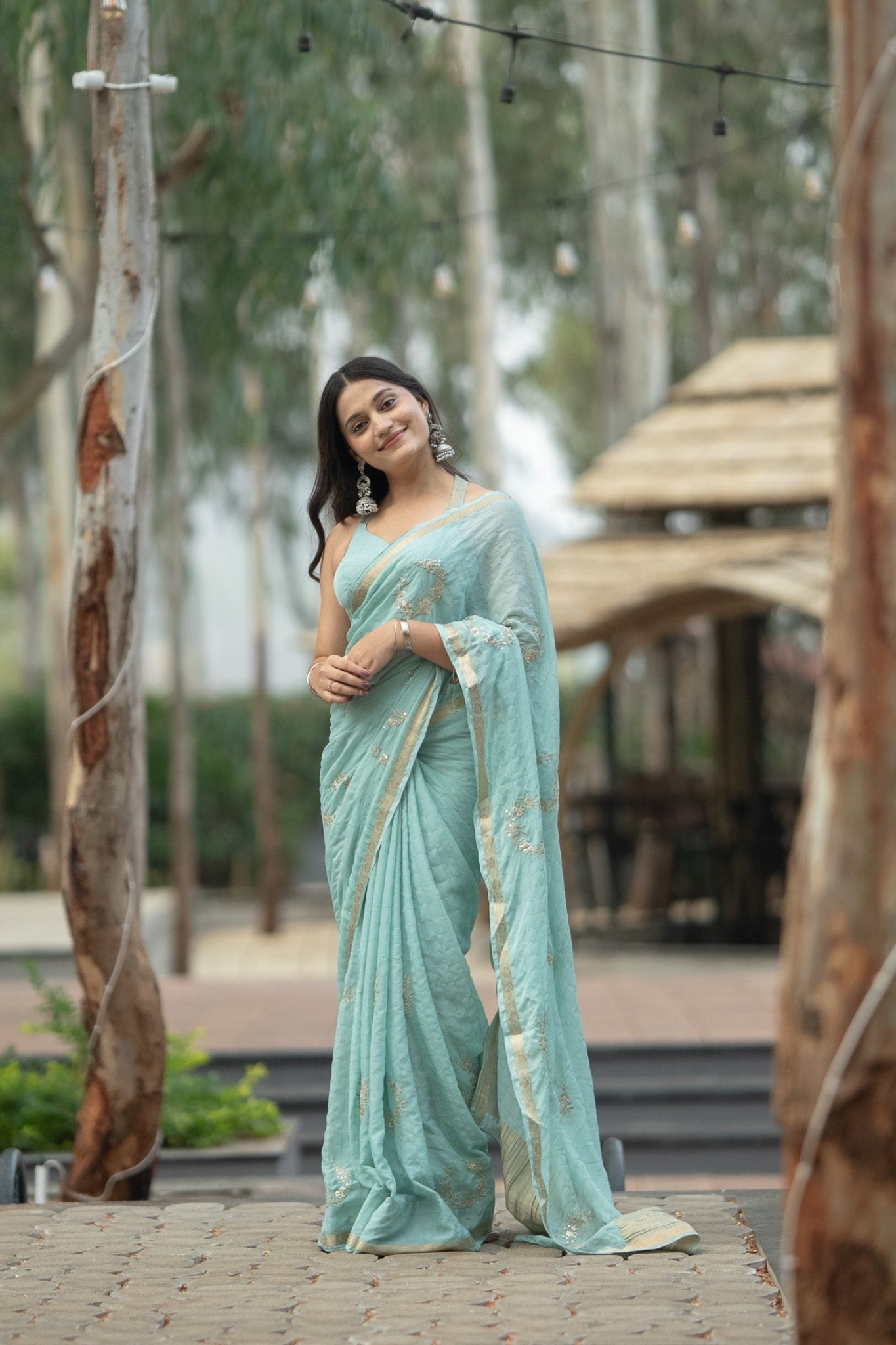 Vrishti - Pastel Blue Chinnon Viscose Saree