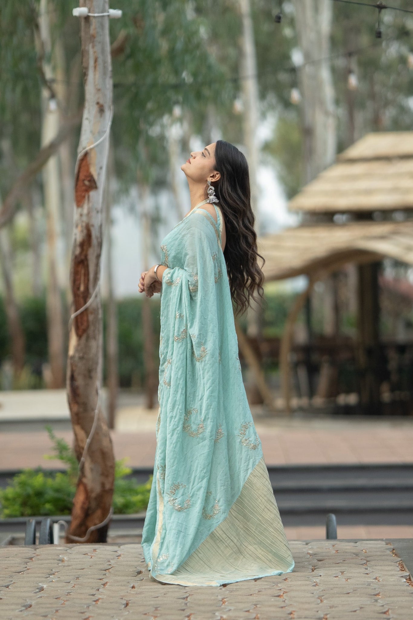 Vrishti - Pastel Blue Chinnon Viscose Saree