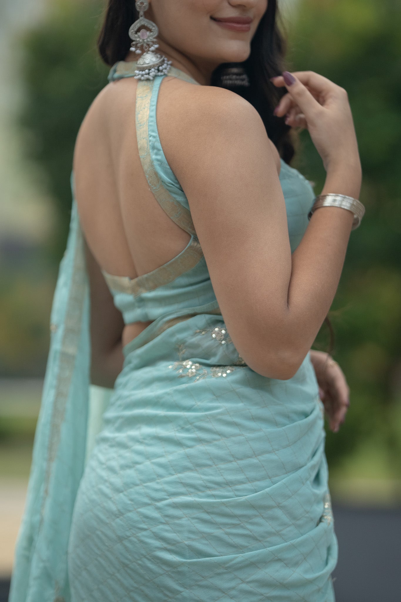 Vrishti - Pastel Blue Chinnon Viscose Saree