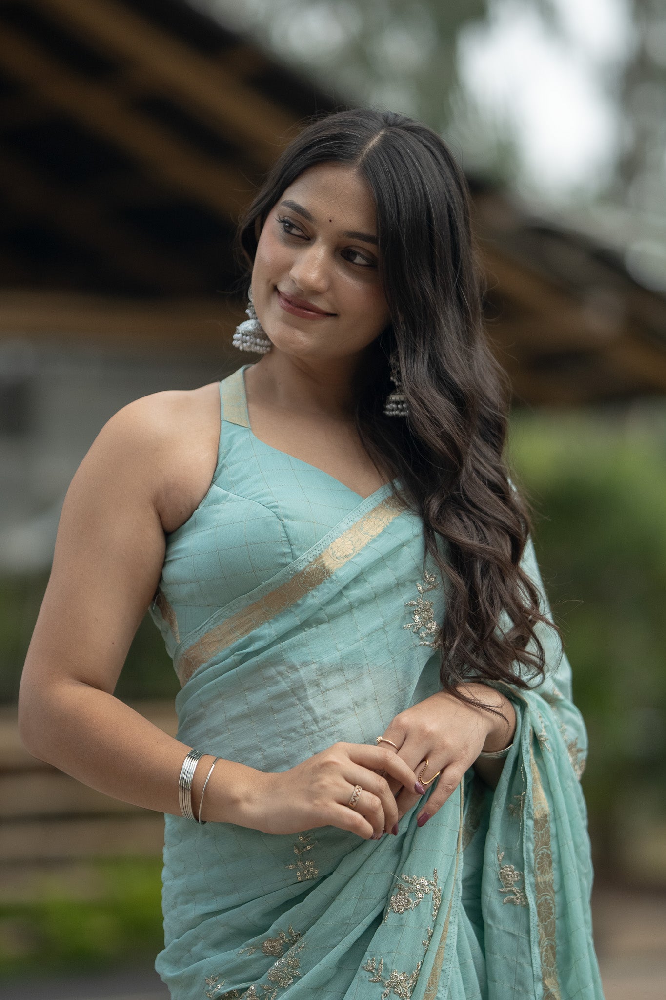 Vrishti - Pastel Blue Chinnon Viscose Saree