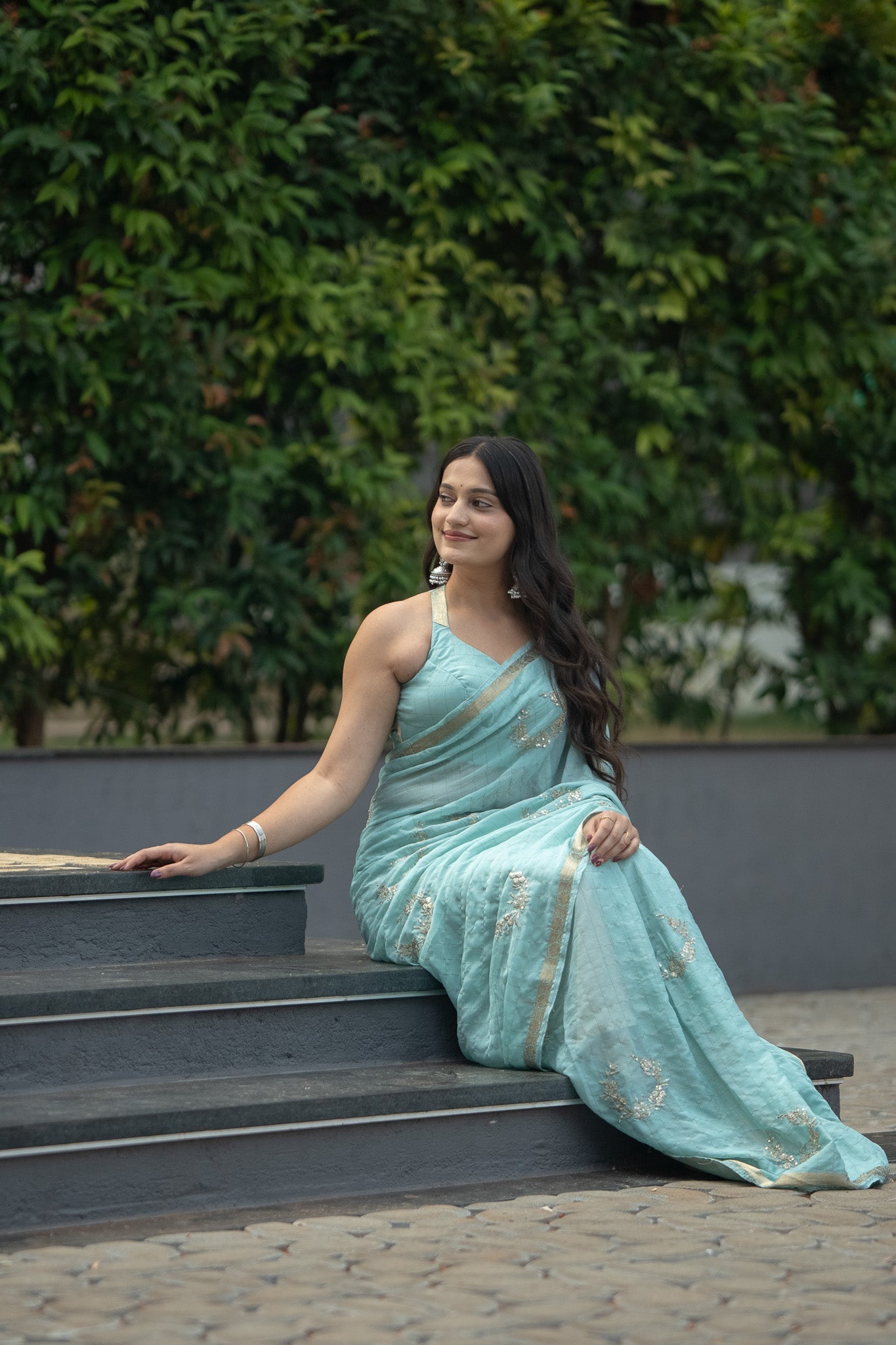 Vrishti - Pastel Blue Chinnon Viscose Saree