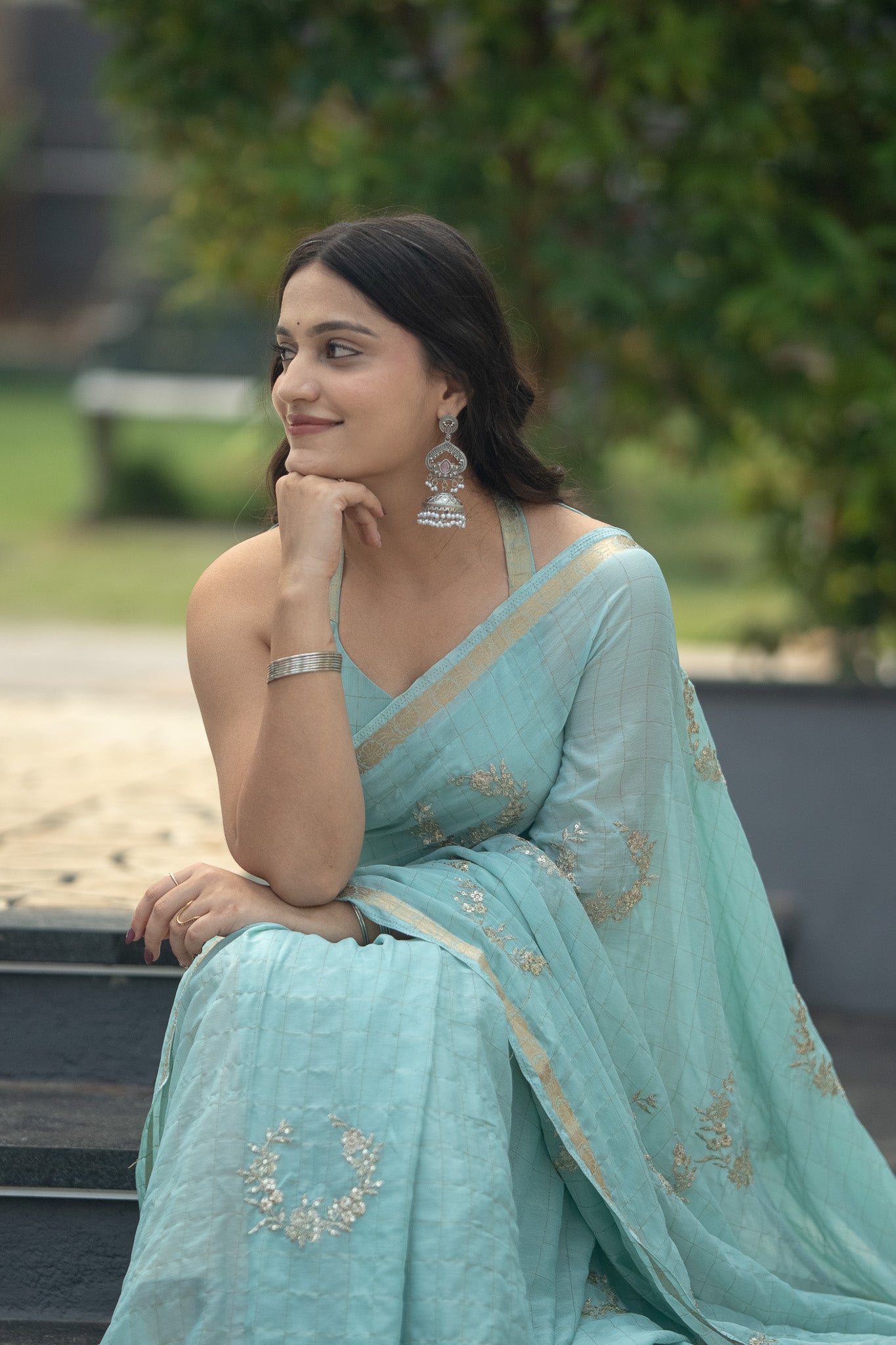 Vrishti - Pastel Blue Chinnon Viscose Saree