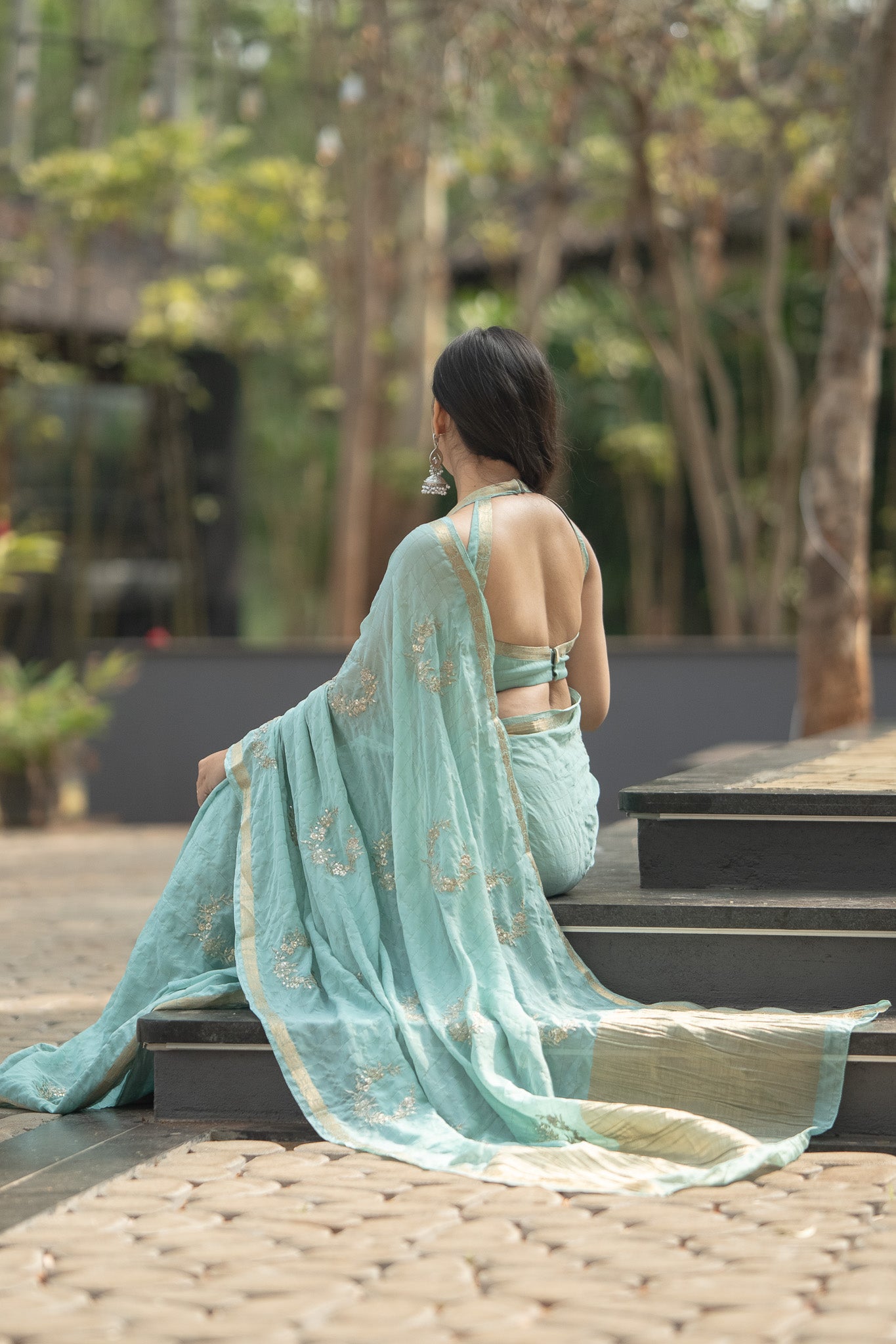 Vrishti - Pastel Blue Chinnon Viscose Saree