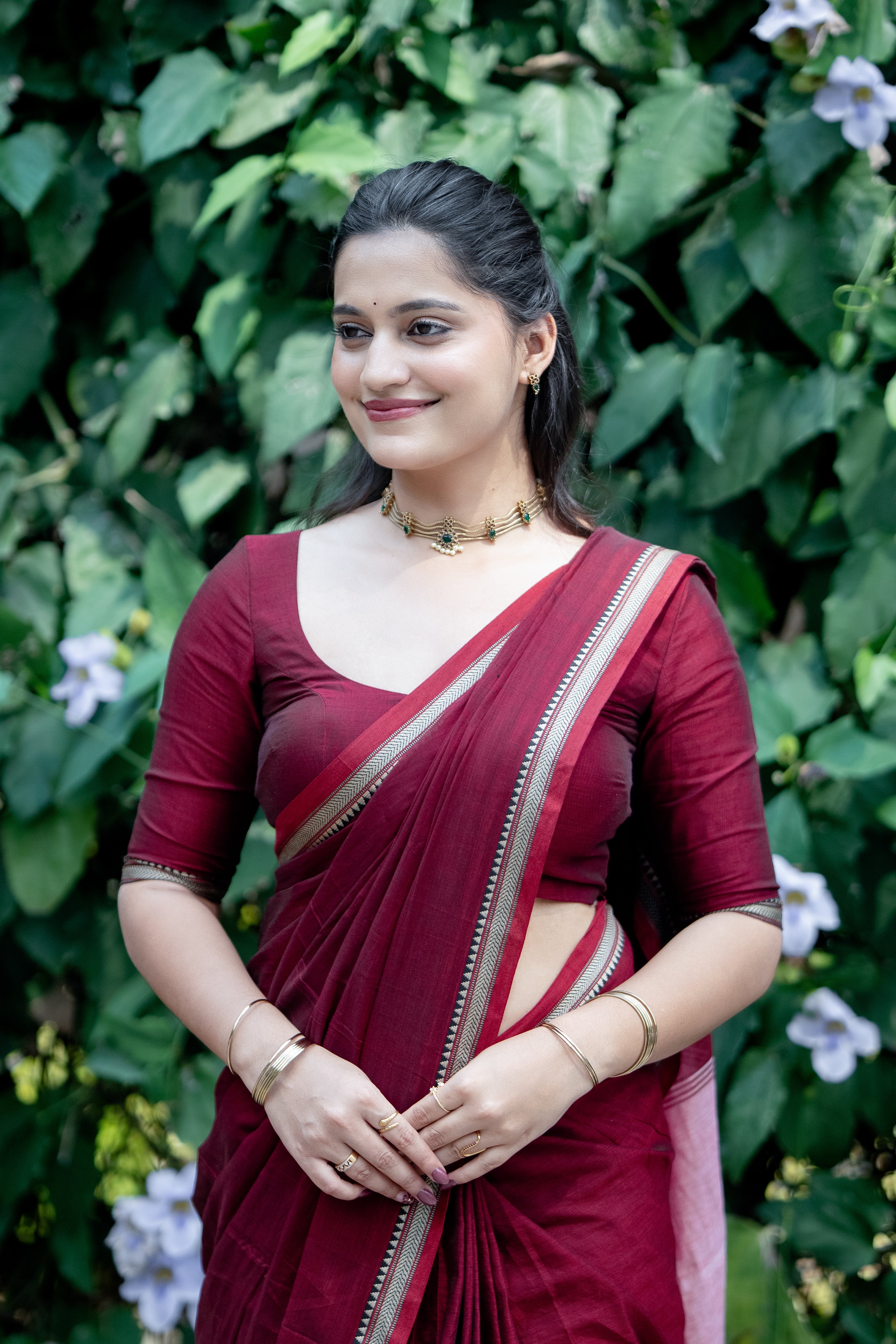 Elegant Maroon Border Saree