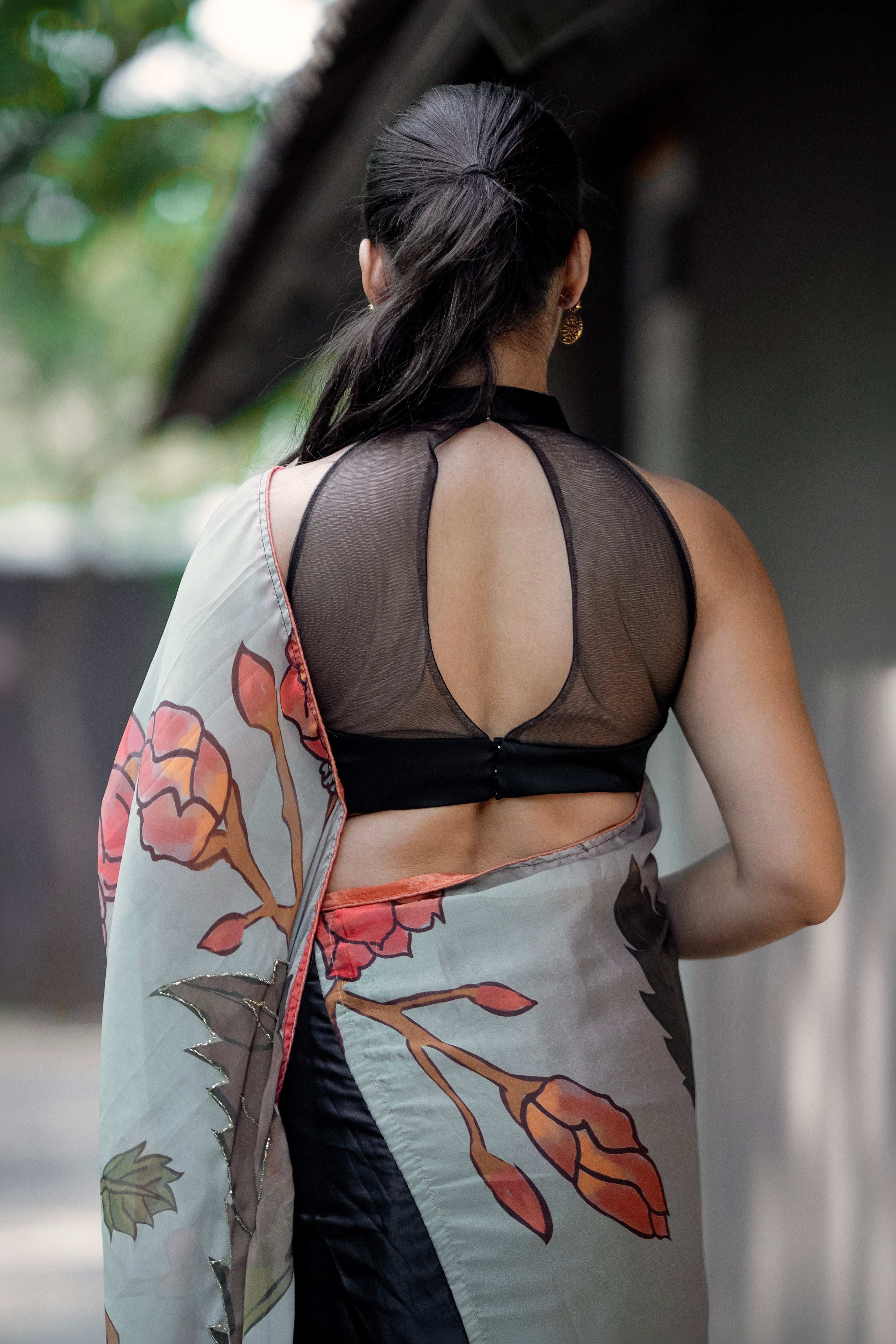Meera - Floral Printed Black Saree