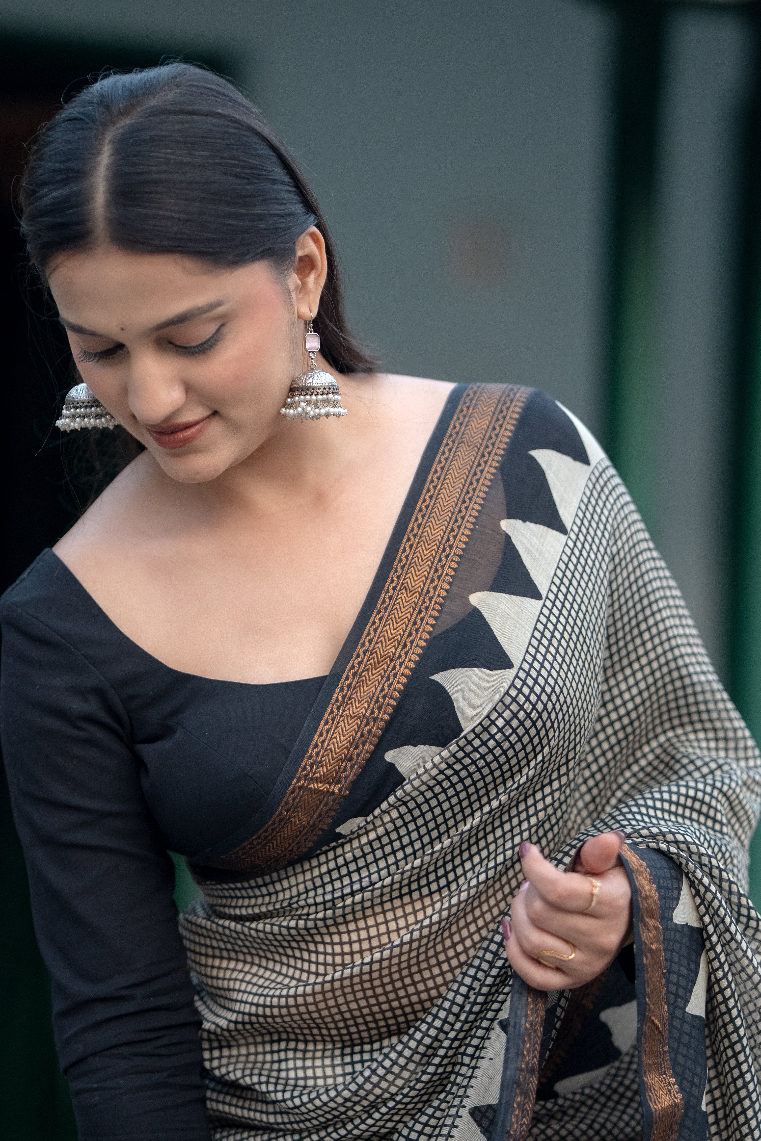 Black & Yellow Printed Saree