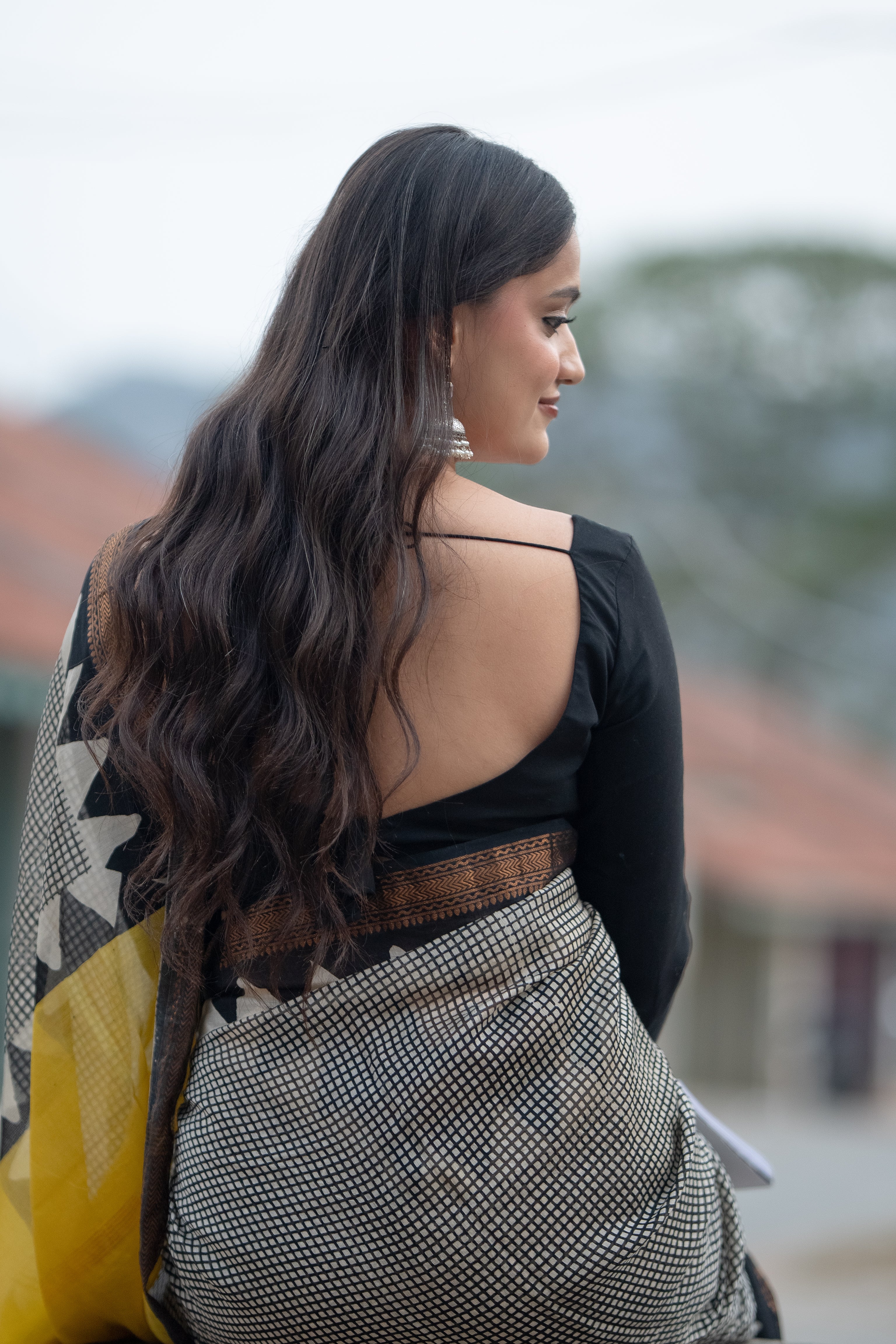 Black & Yellow Printed Saree