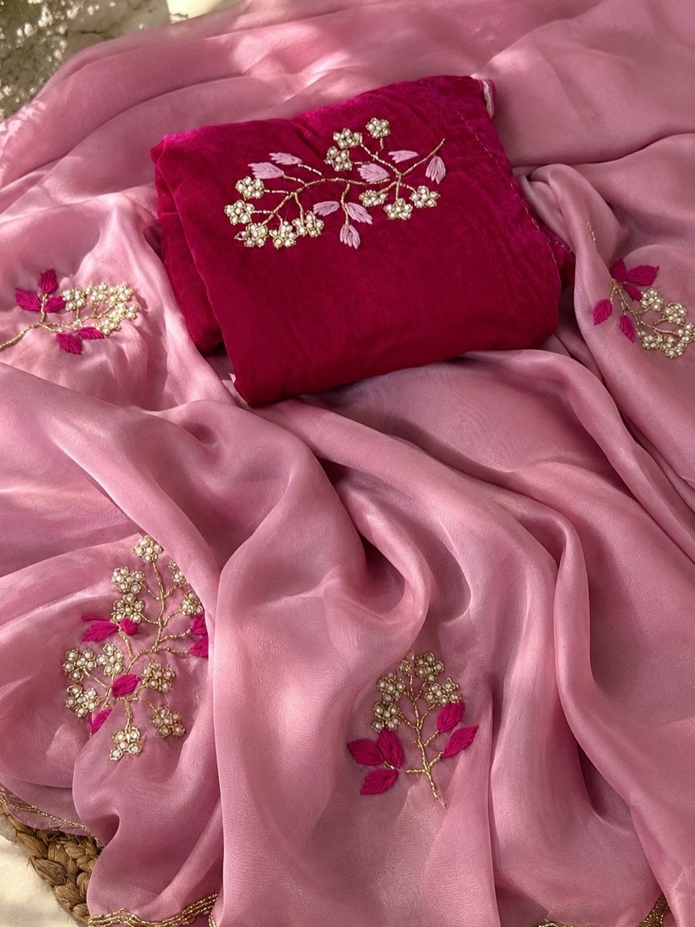 Gulabi - Blush Pink Art Silk Saree